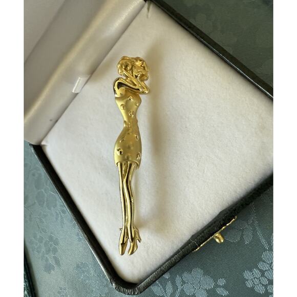 Vintage AJC Goldtone Woman in Sunglasses Brooch Mod Art Deco Style Pin 2 7/8” - Picture 3 of 4